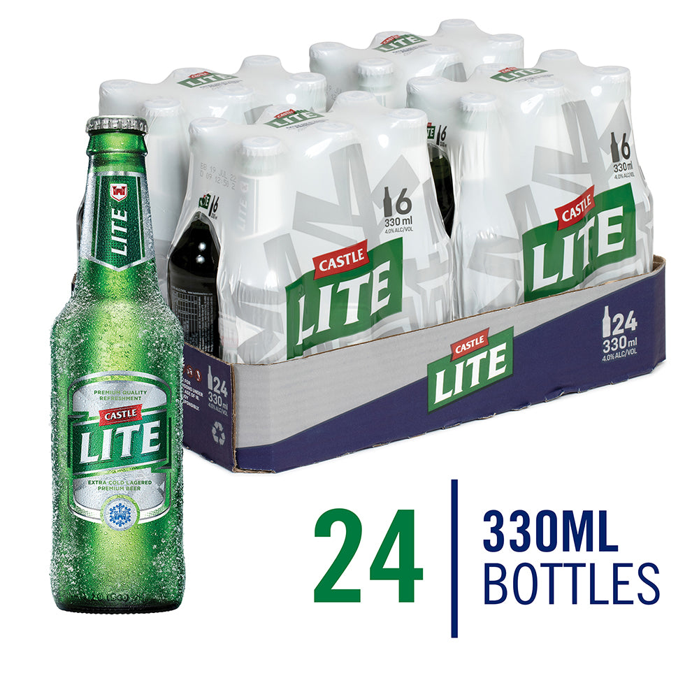 Castle Lite Premium Lager Beer - 24 x 330ml Bottles