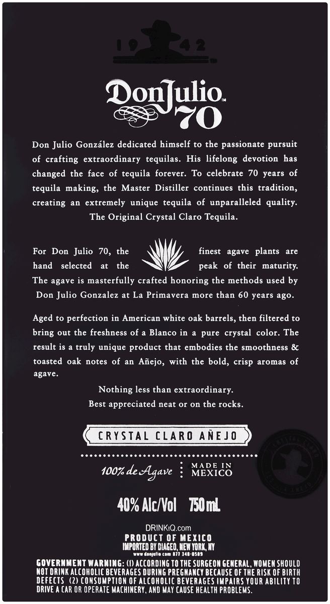 Don Julio 70 Anejo Cristalino Limited Edition Tequila - 750ml